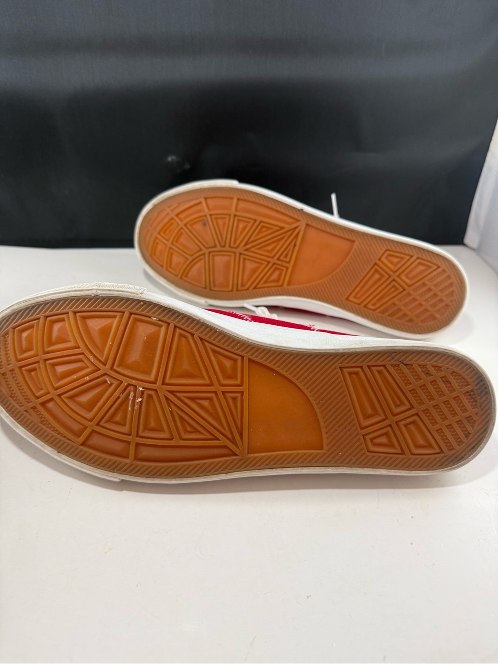 Size 11 Fits Like 10 Women’s Red Canvas Slip-On Sneakers with White Laces - Picture 6 of 7